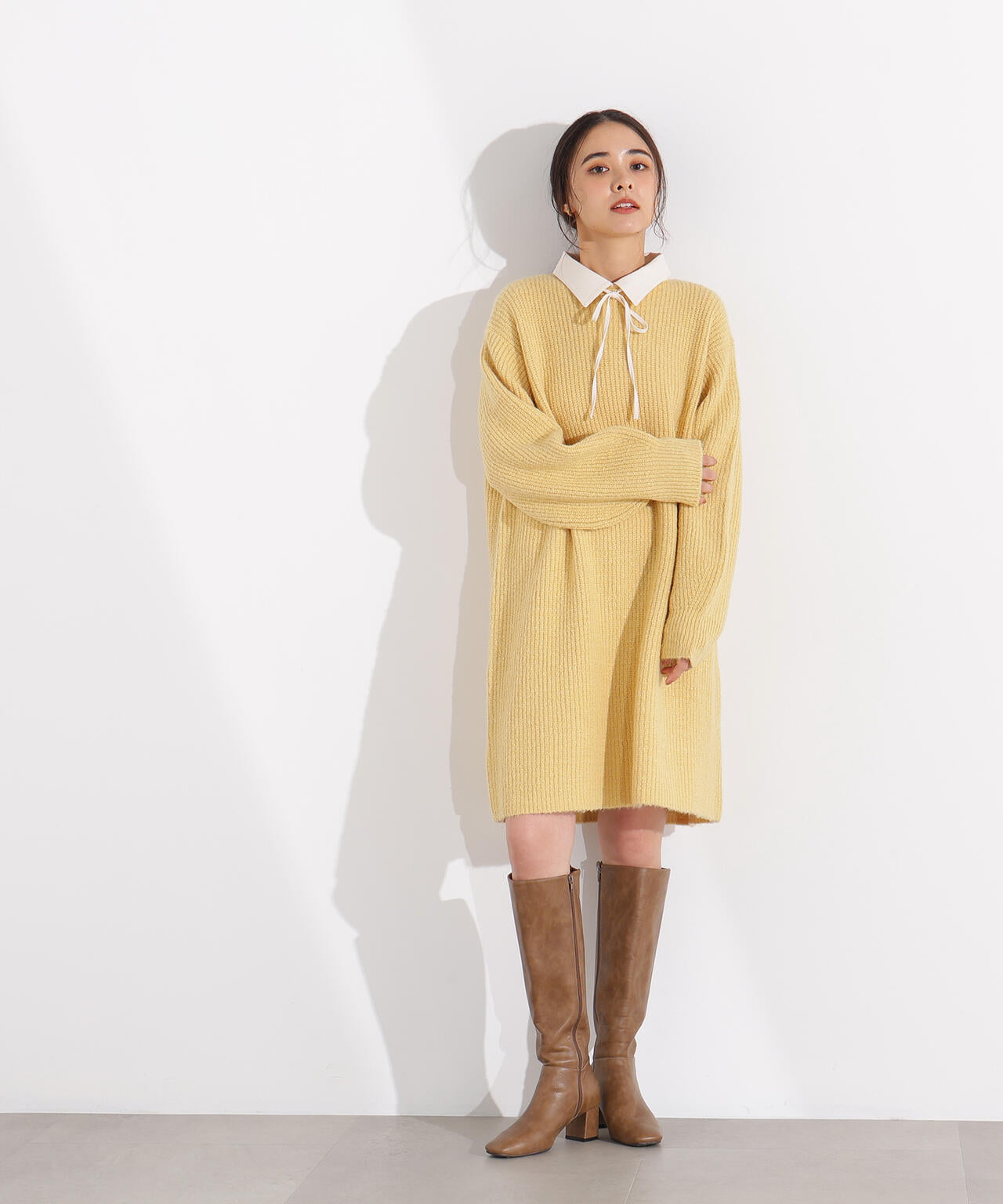 襟付ミニニットワンピース