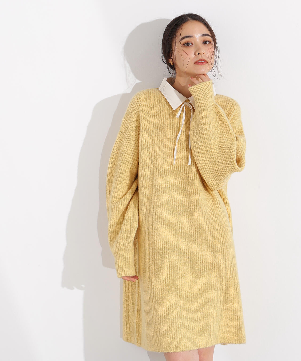 襟付ミニニットワンピース