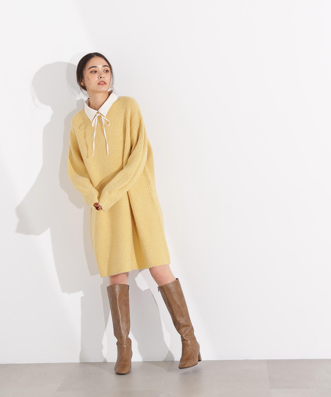 襟付ミニニットワンピース