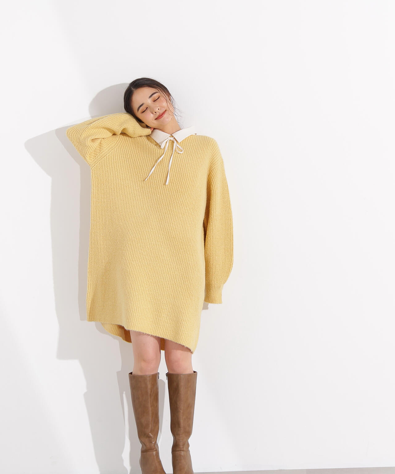 襟付ミニニットワンピース