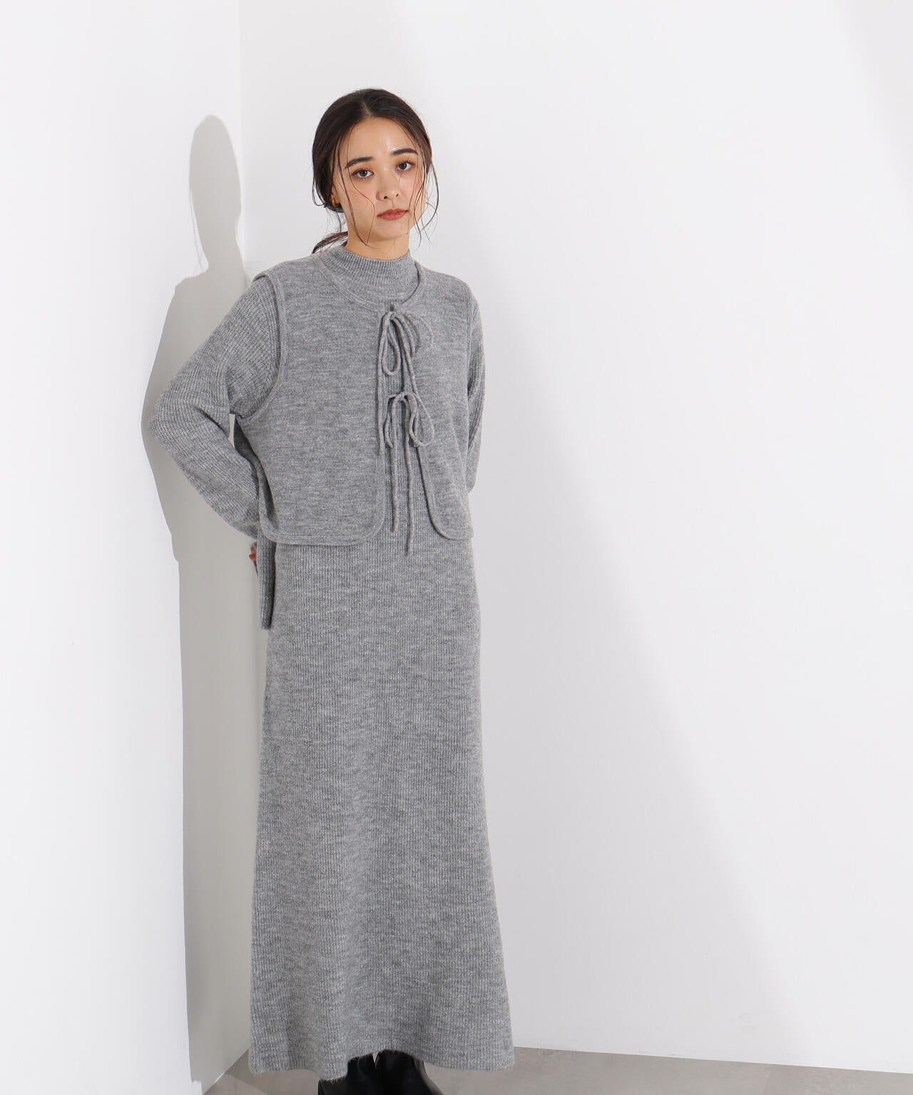 リボンニットアンサンブルワンピース