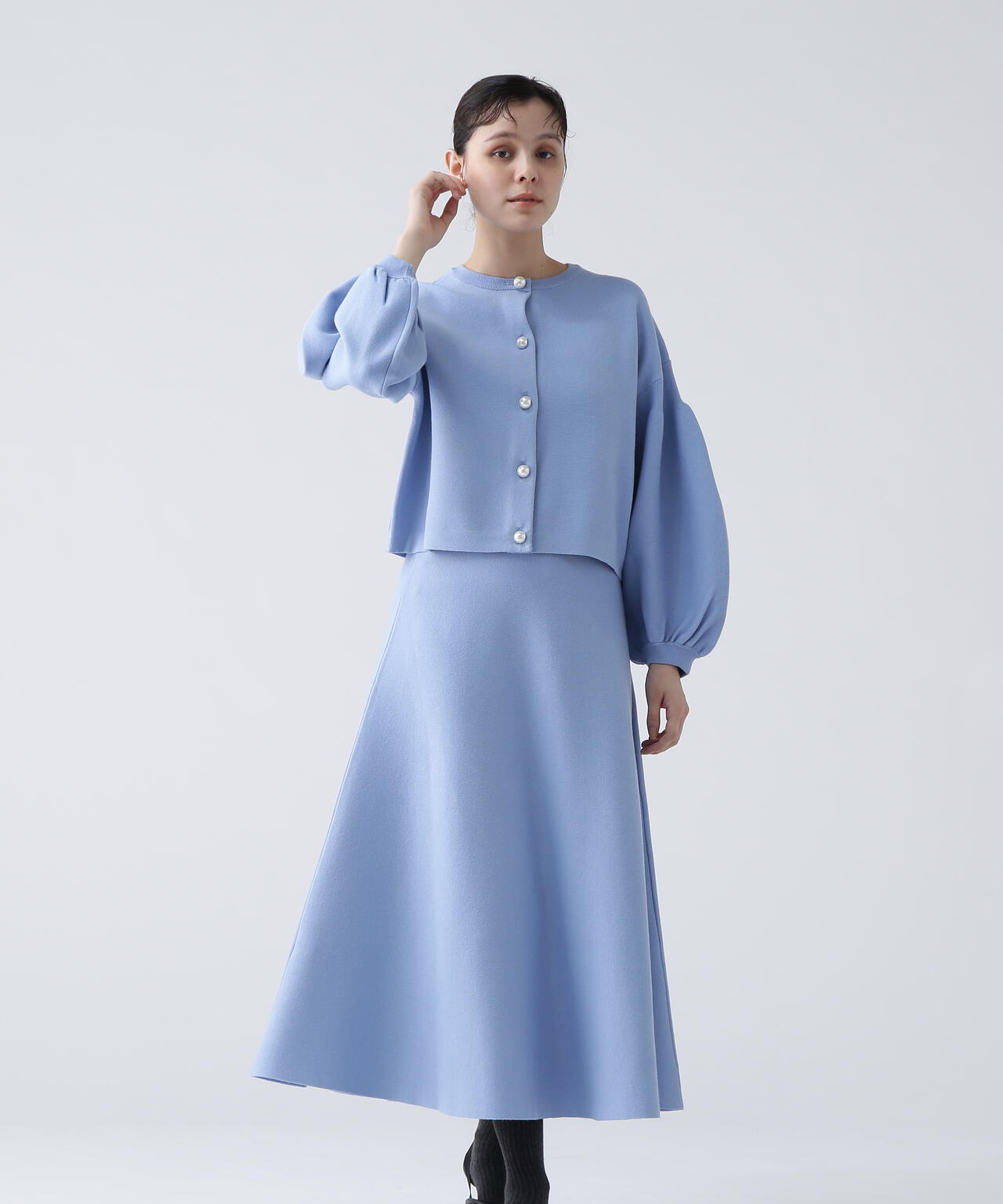 【瞬間コーデ】洗える楽ちんキレイ見え2WAYパールボタンニットアップ