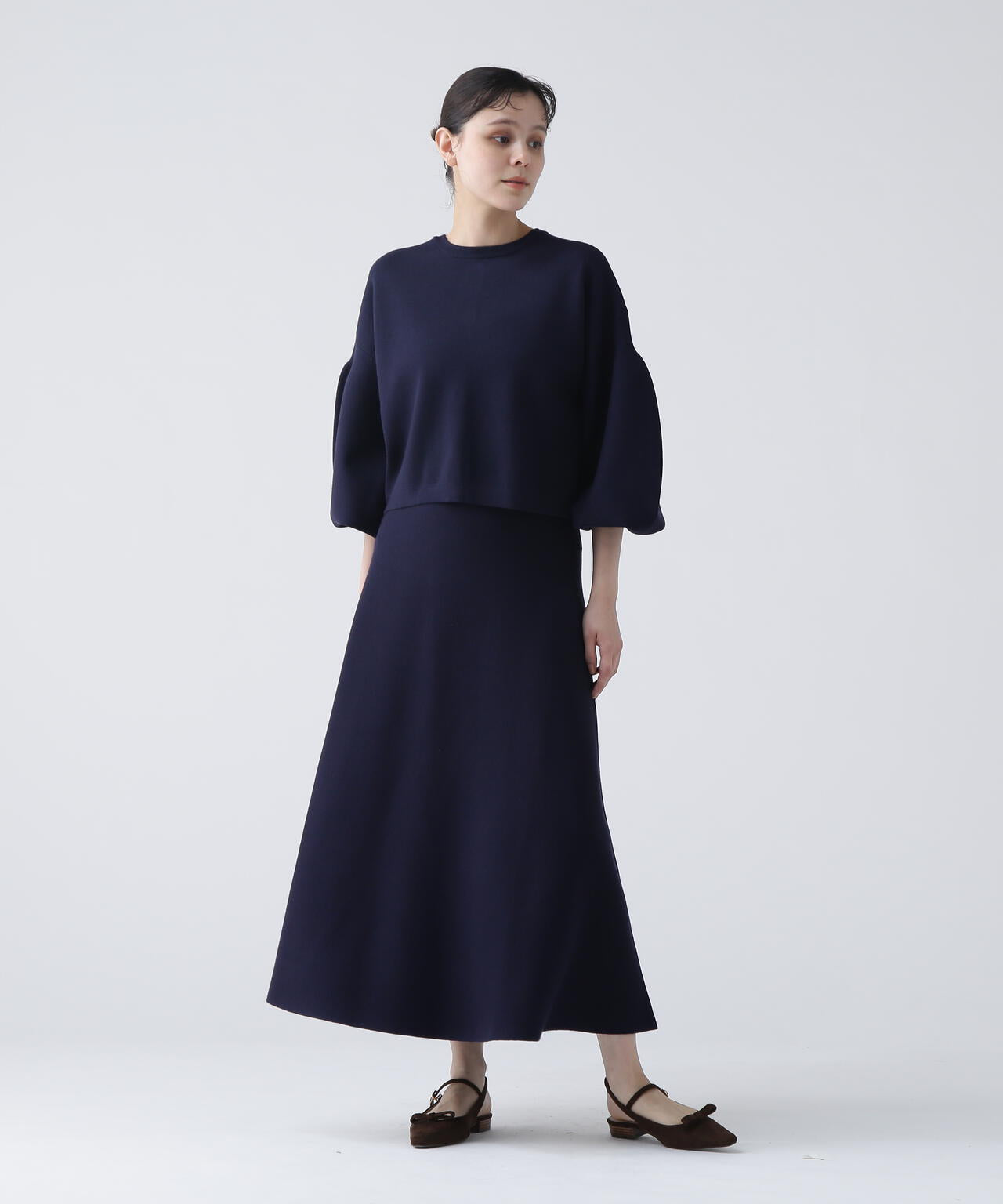 【瞬間コーデ】洗える楽ちんキレイ見え2WAYパールボタンニットアップ