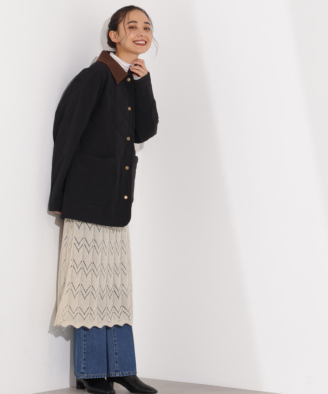 【岸本セシルさん着用】バイカラーキルティングブルゾン