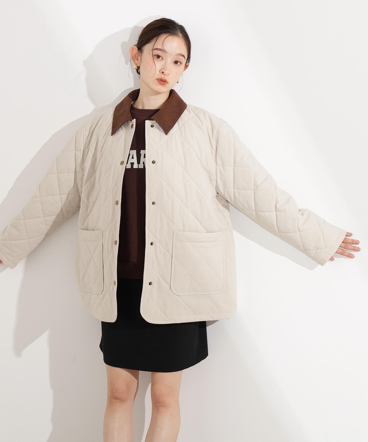 【岸本セシルさん着用】バイカラーキルティングブルゾン