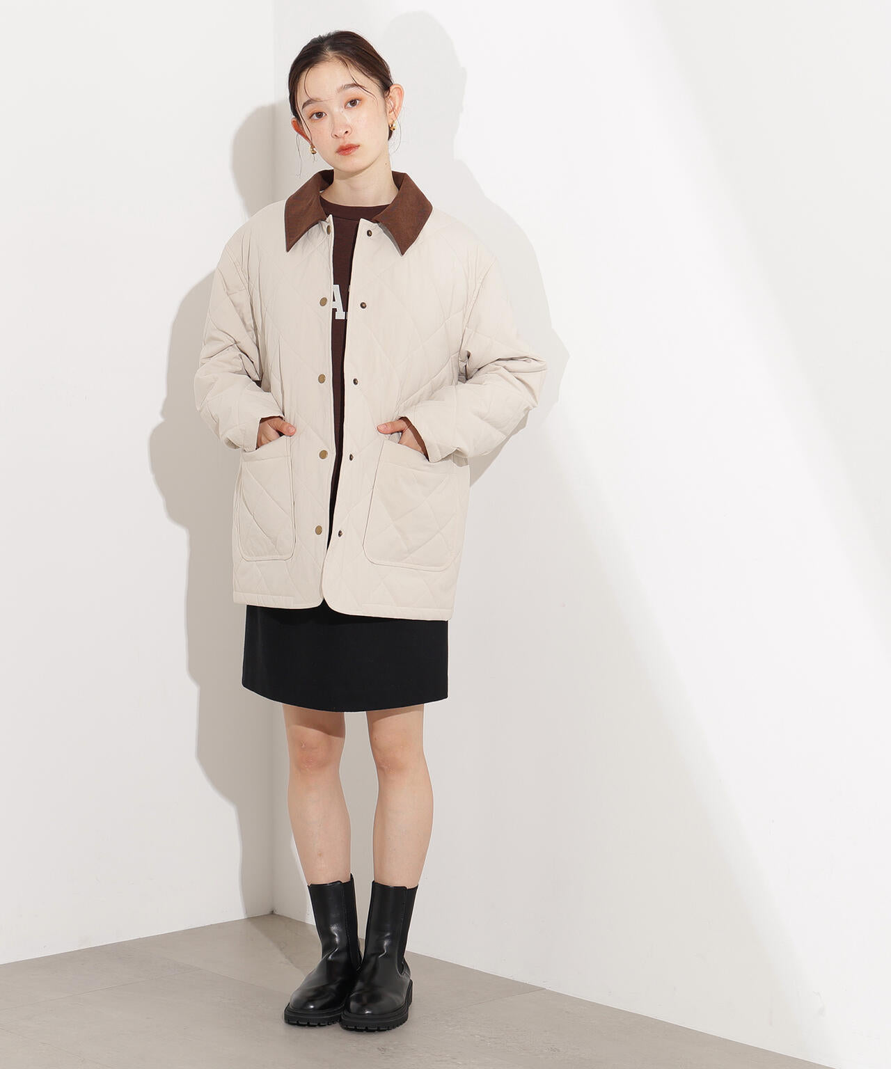 【岸本セシルさん着用】バイカラーキルティングブルゾン