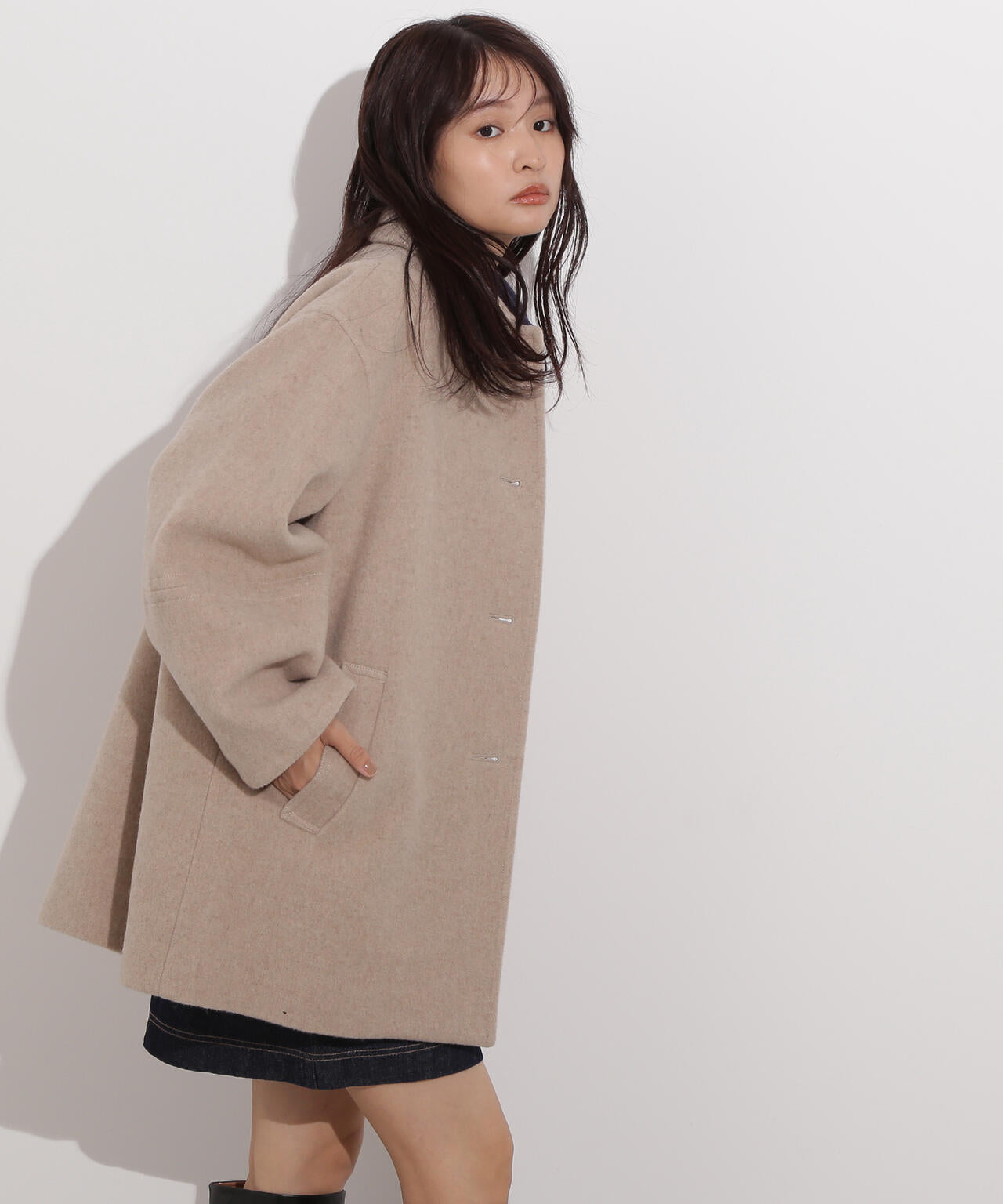 ステンカラーミディコート