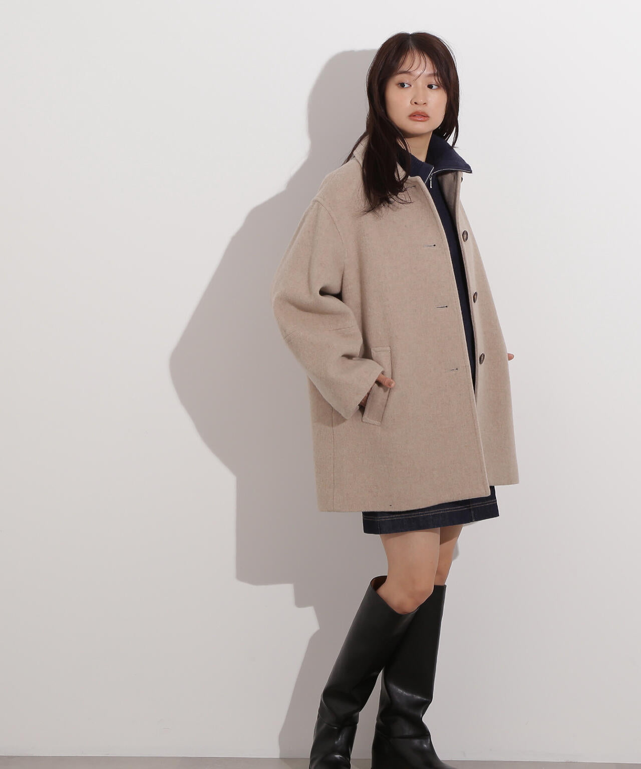 ステンカラーミディコート