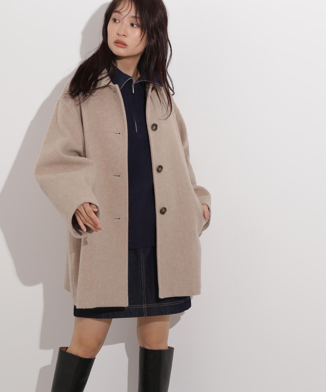 ステンカラーミディコート