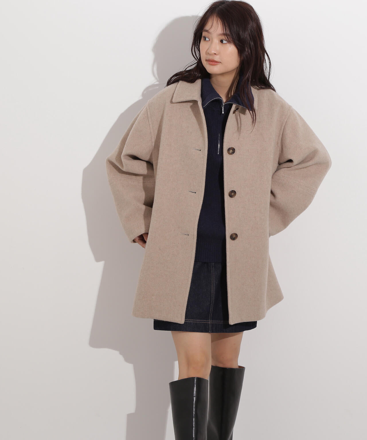 ステンカラーミディコート