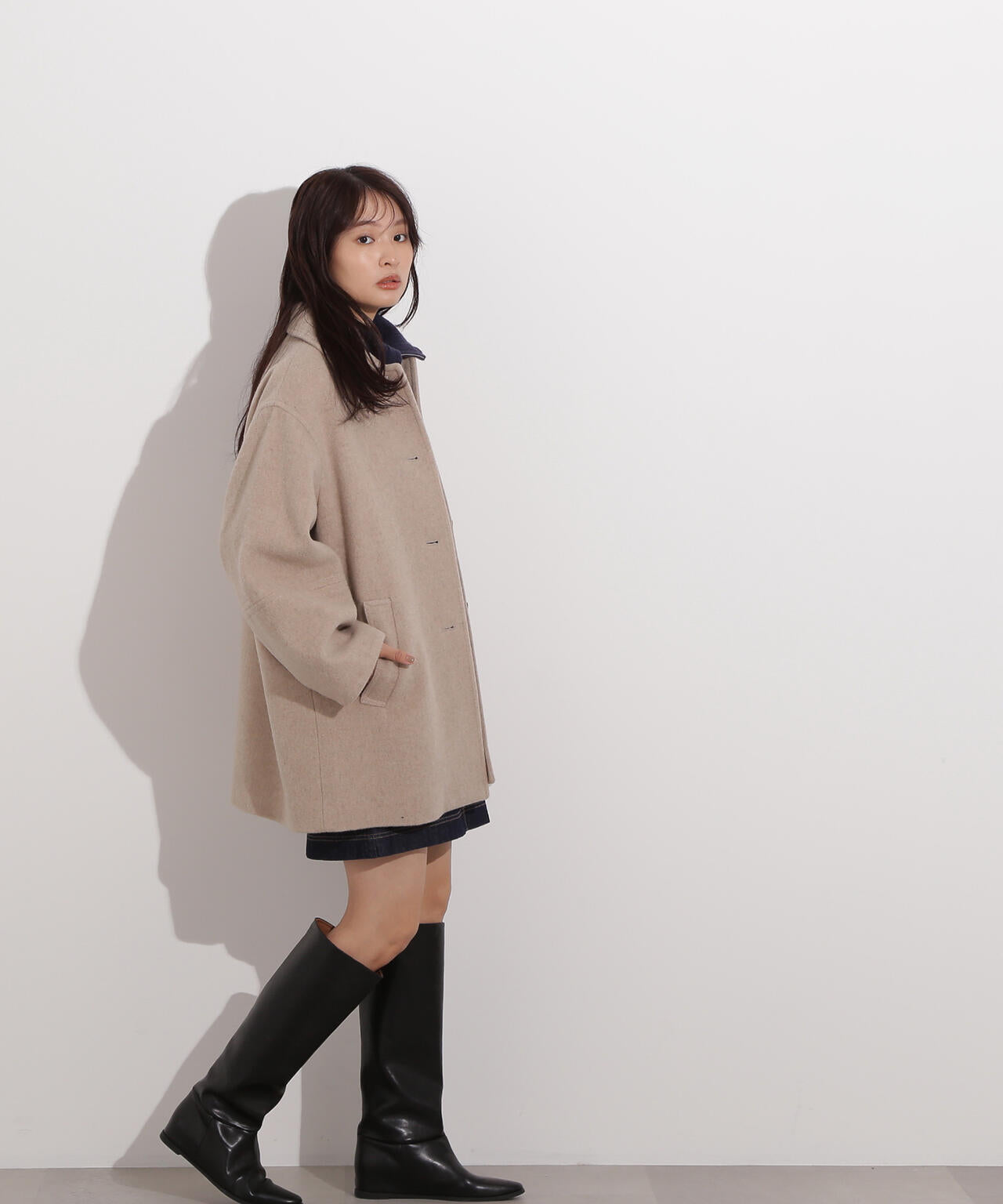 ステンカラーミディコート