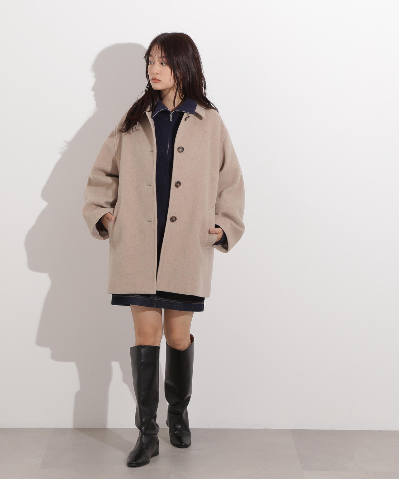 ステンカラーミディコート