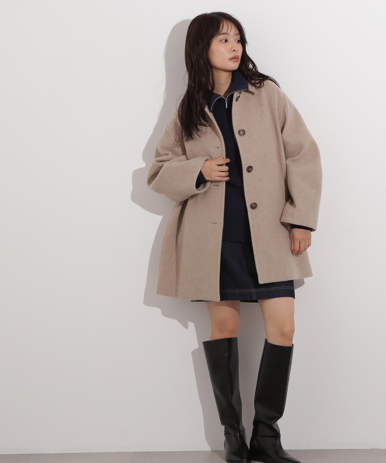 ステンカラーミディコート