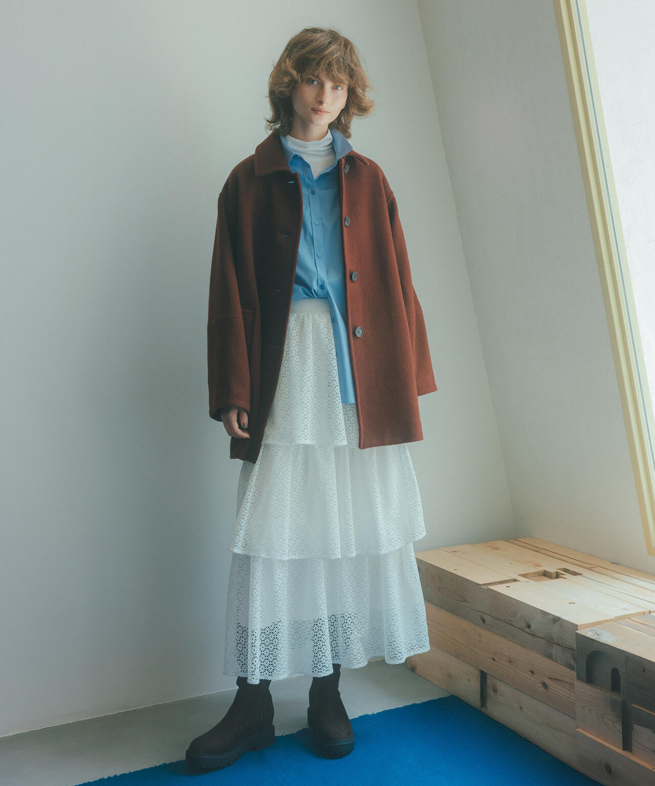 ステンカラーミディコート