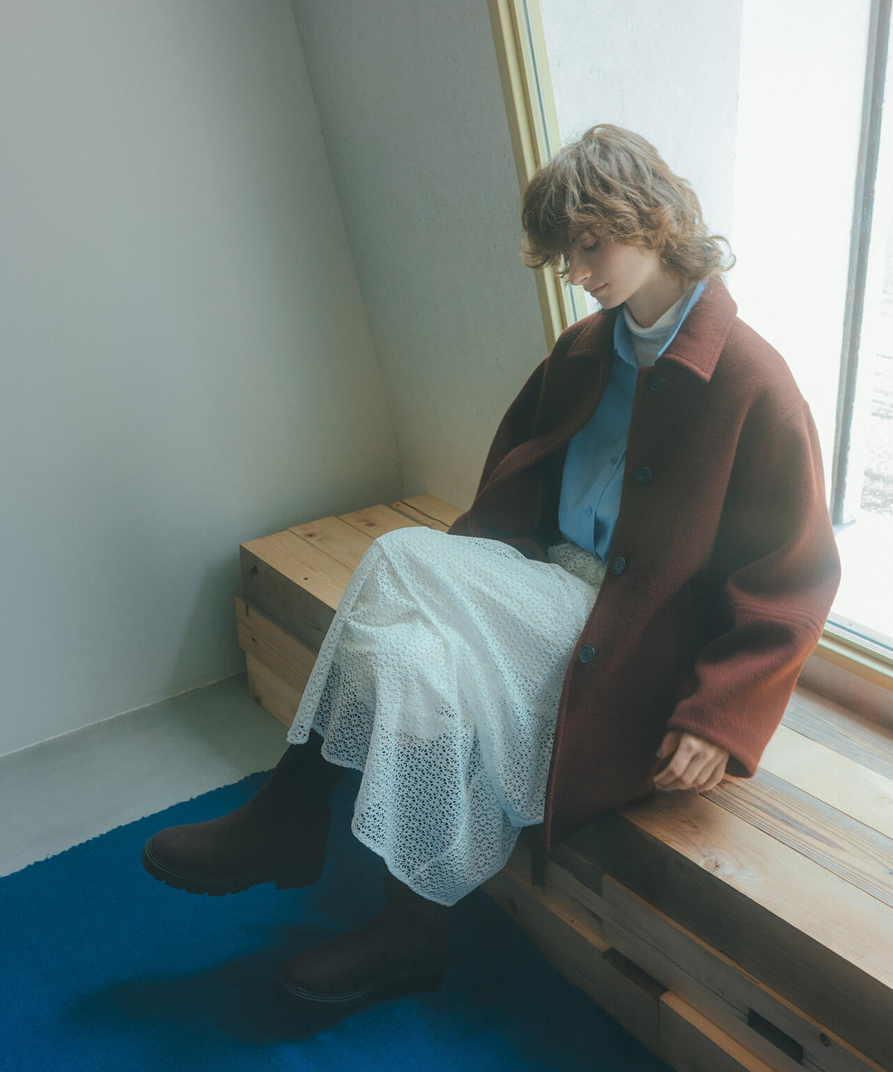 ステンカラーミディコート