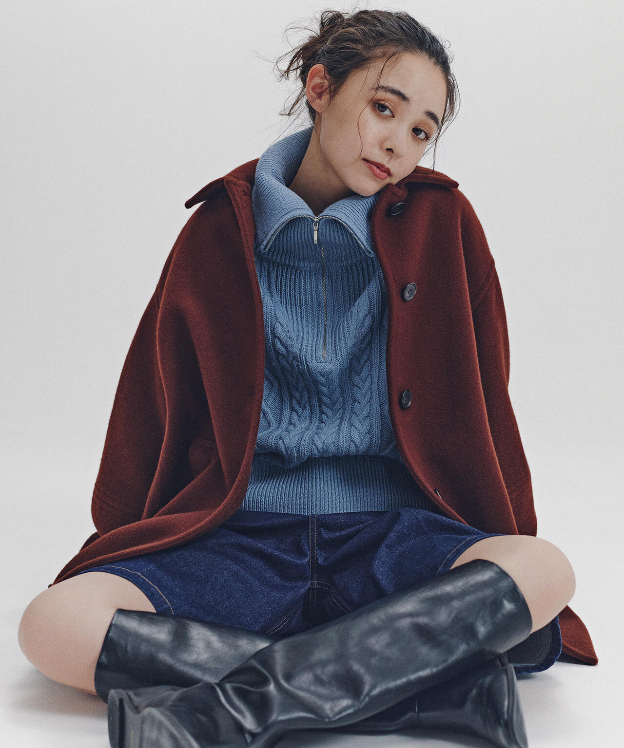 ステンカラーミディコート