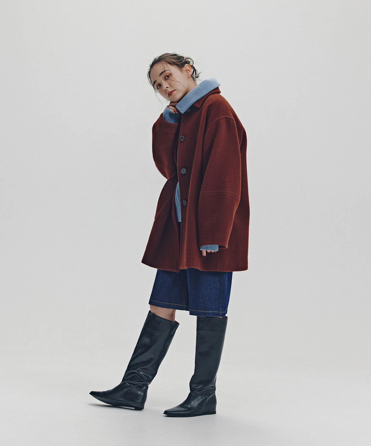 ステンカラーミディコート