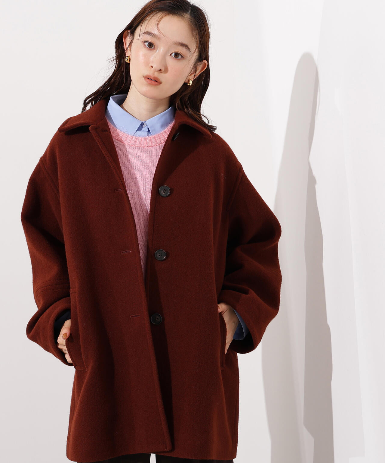 ステンカラーミディコート