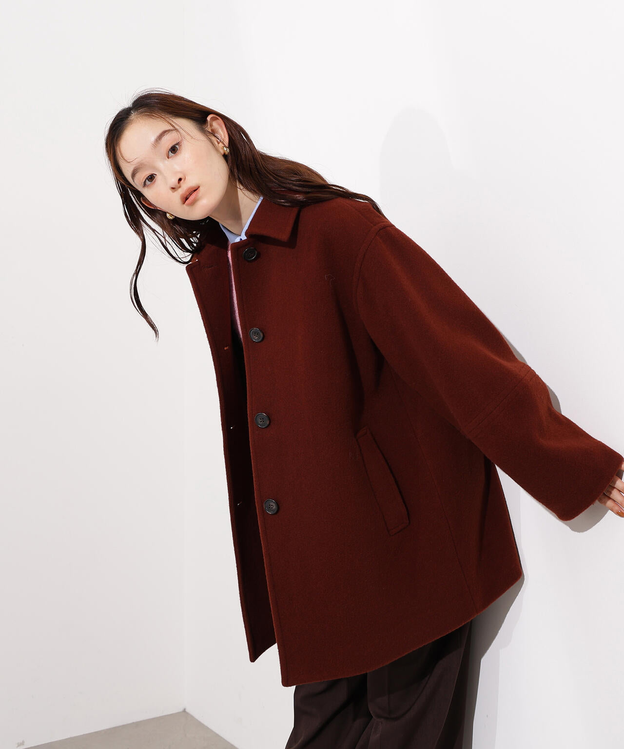 ステンカラーミディコート