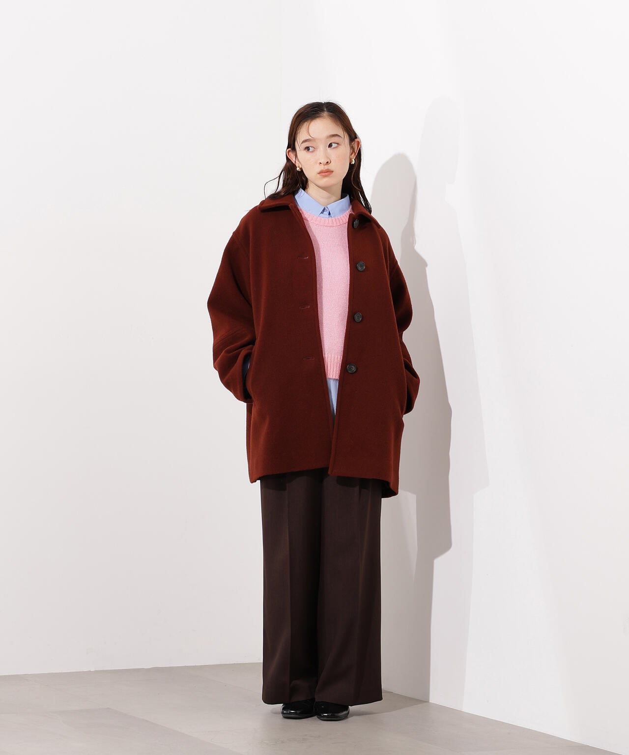 ステンカラーミディコート