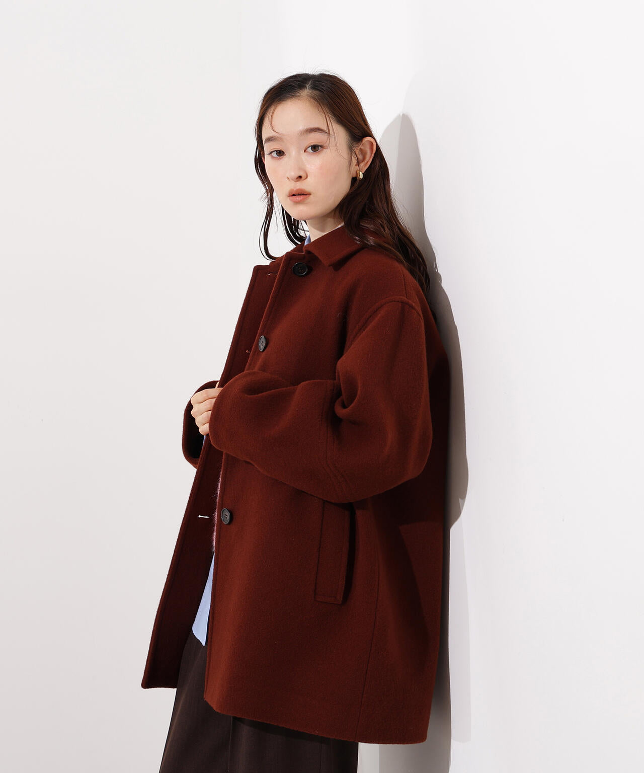 ステンカラーミディコート