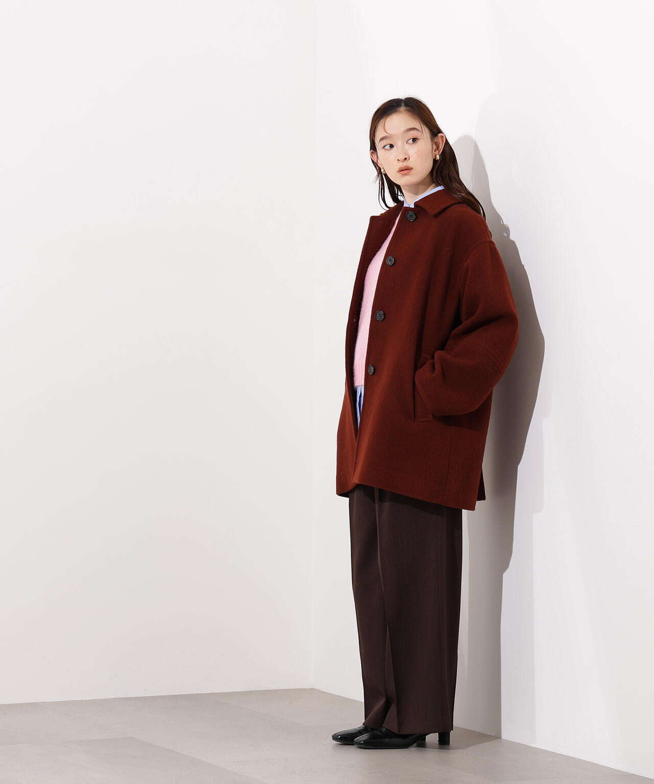 ステンカラーミディコート