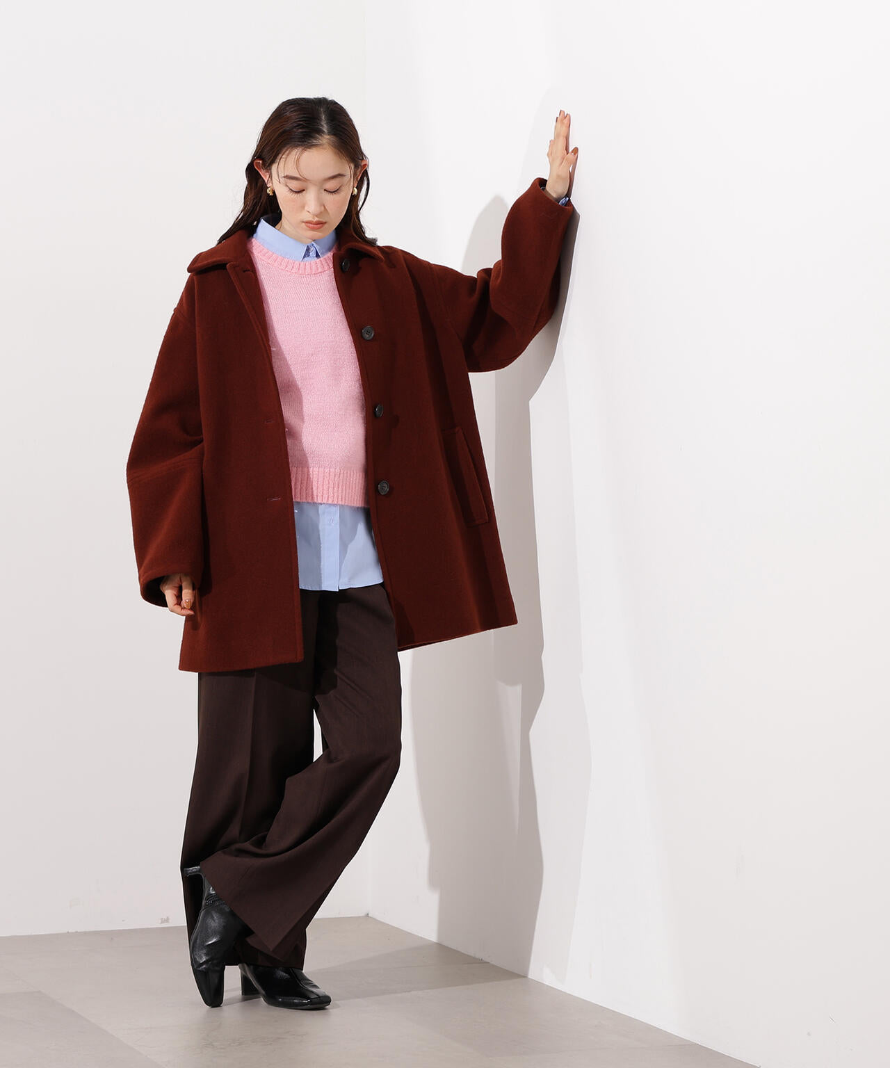 ステンカラーミディコート