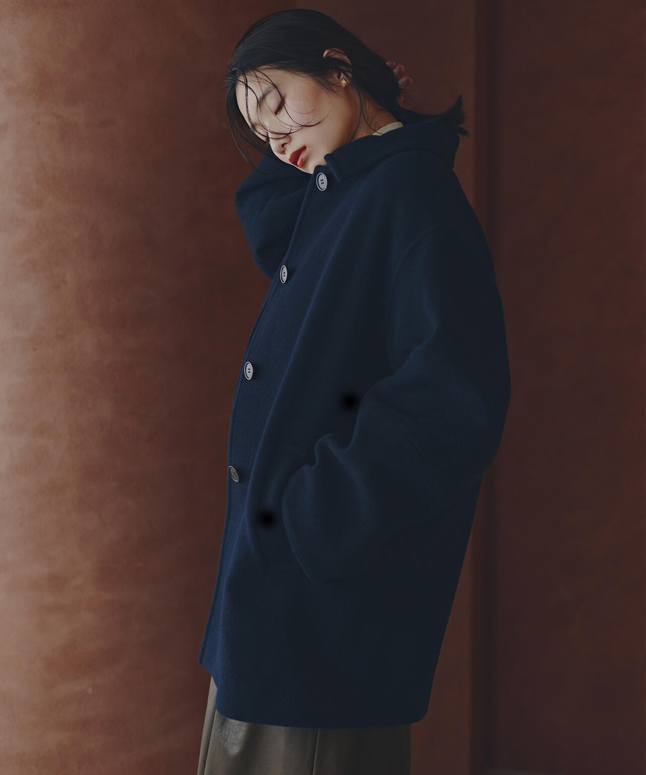 ステンカラーミディコート