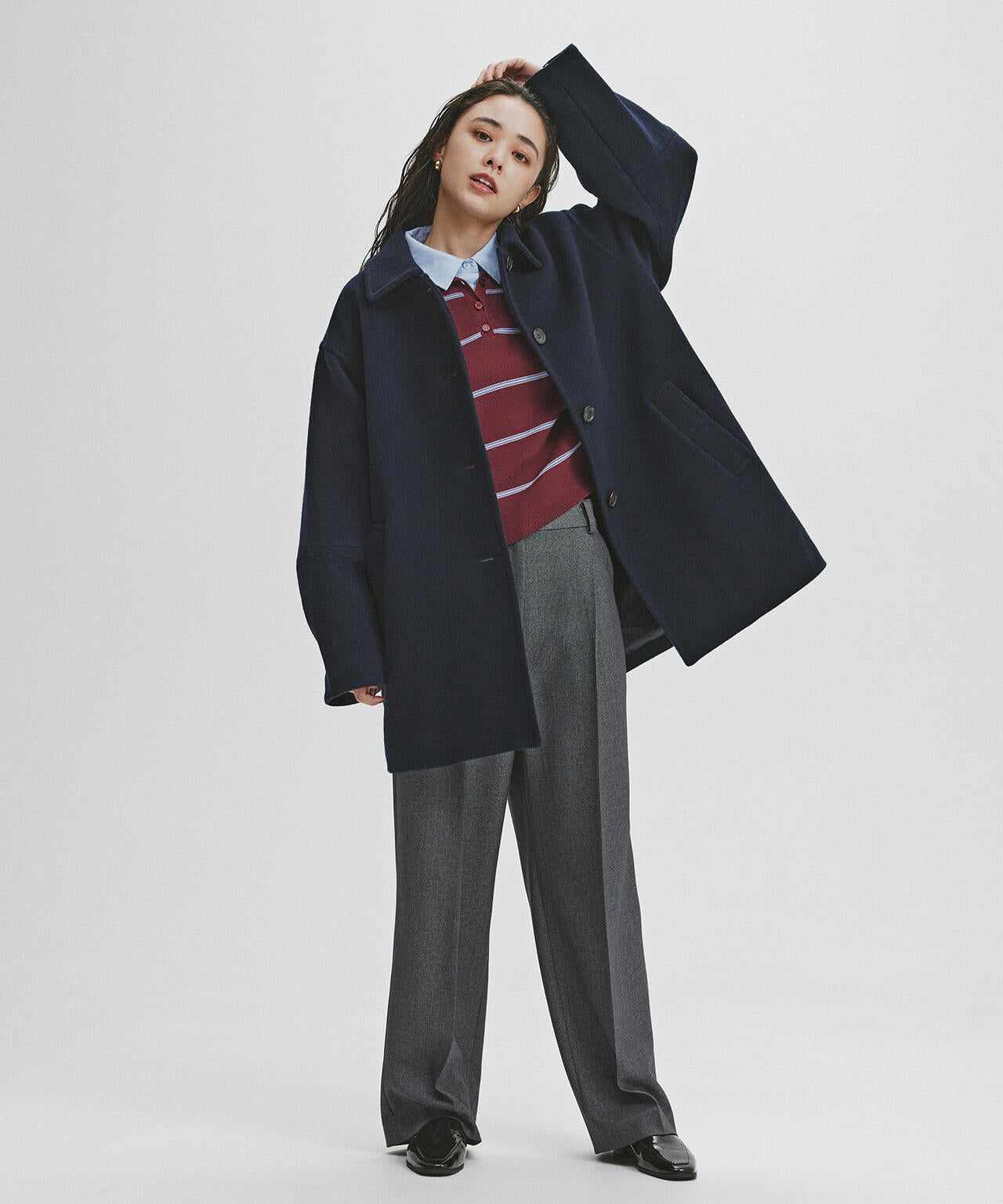 ステンカラーミディコート