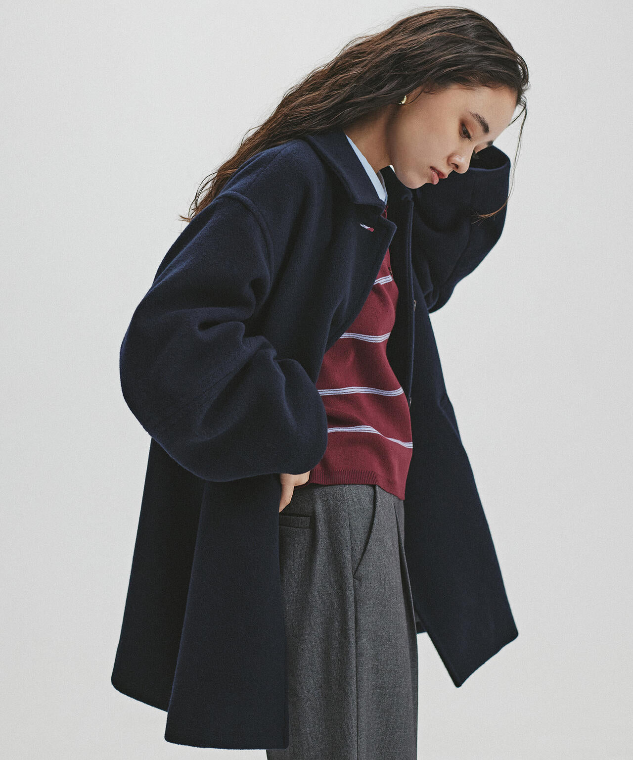 ステンカラーミディコート