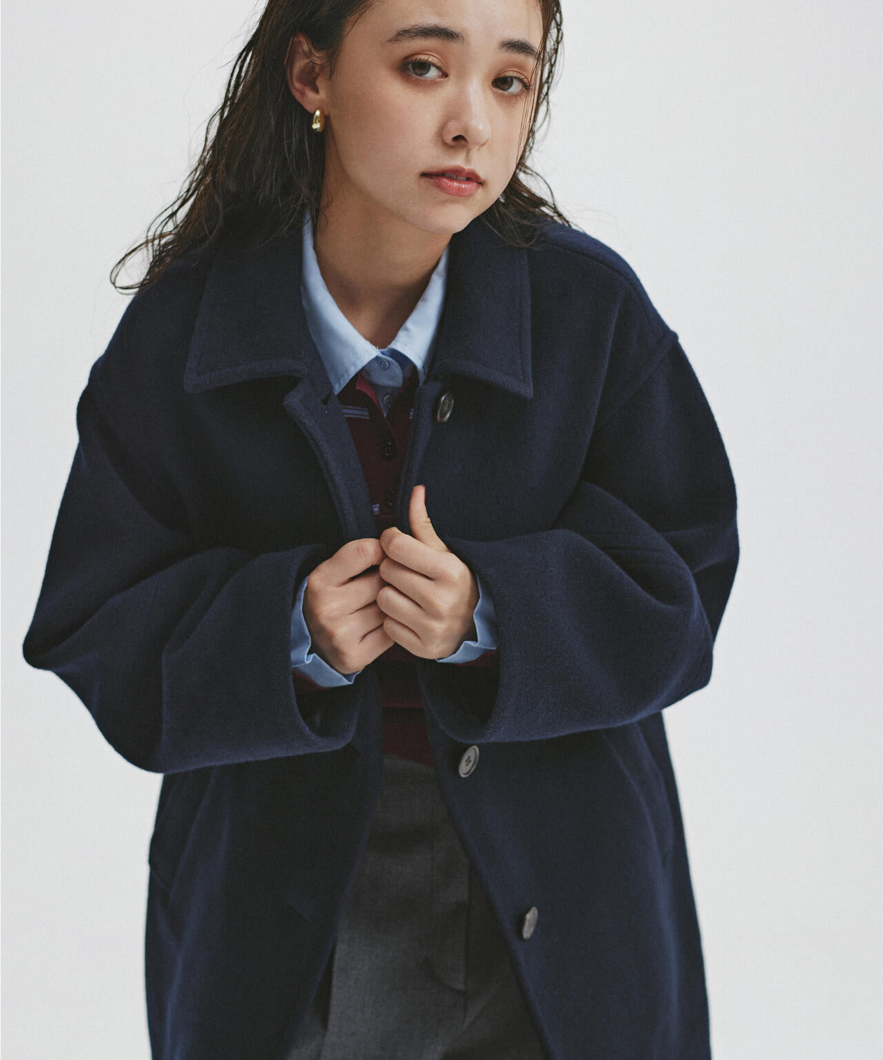 ステンカラーミディコート