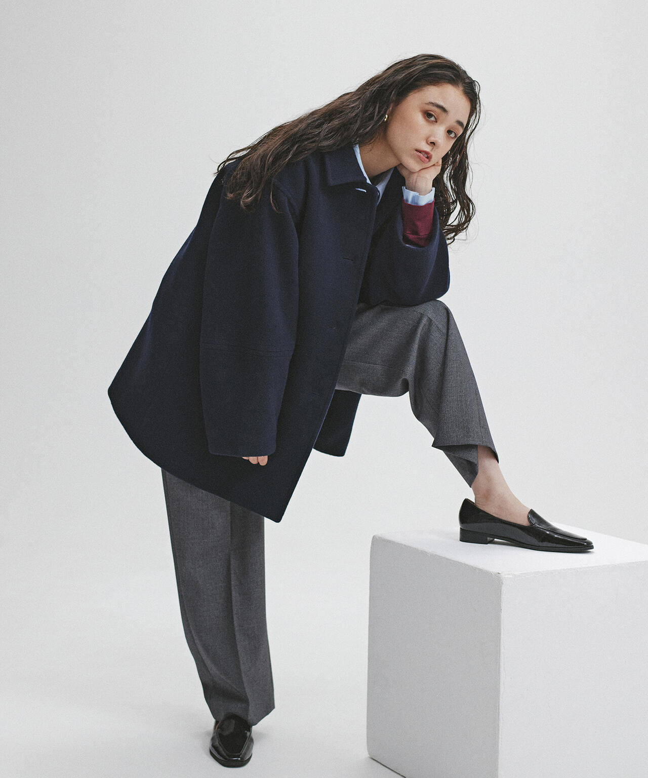 ステンカラーミディコート