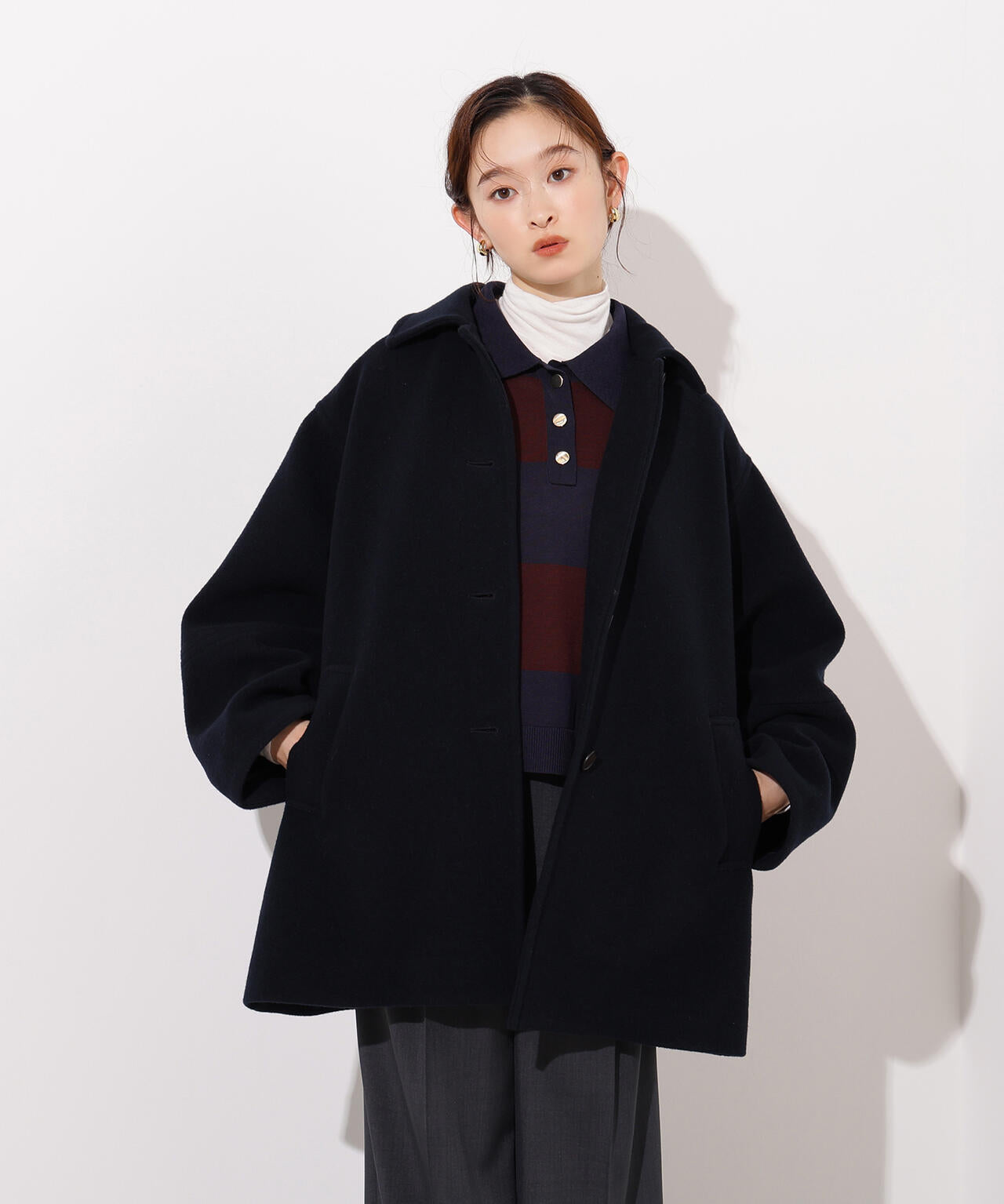 ステンカラーミディコート