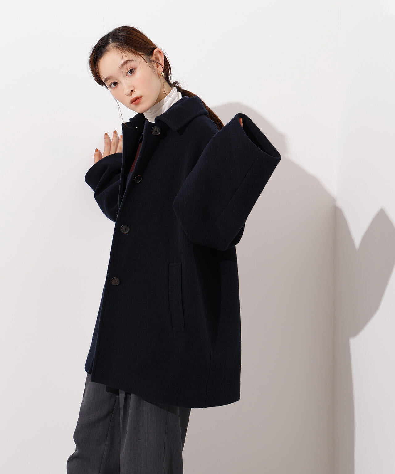 ステンカラーミディコート