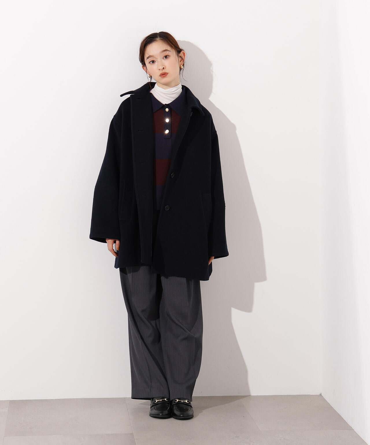 ステンカラーミディコート