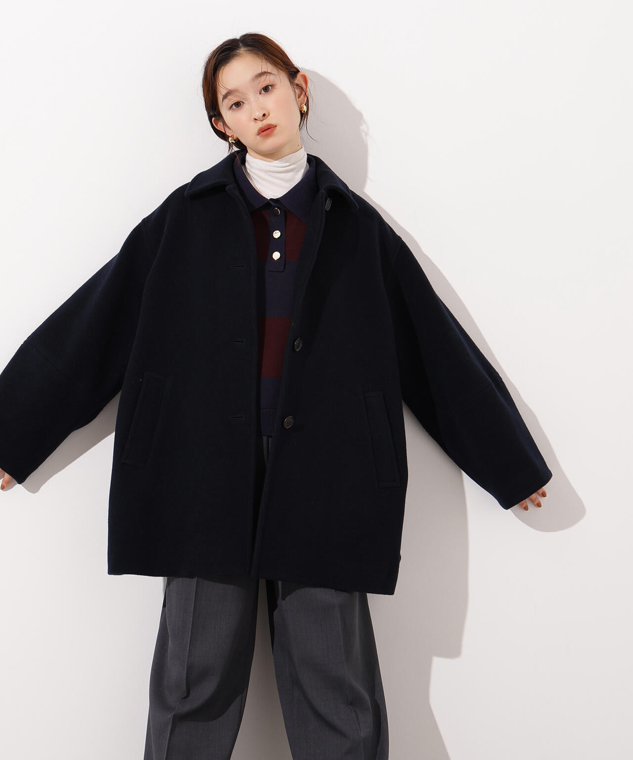 ステンカラーミディコート