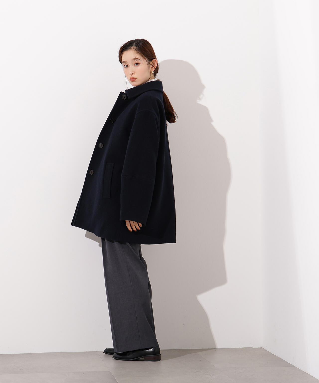 ステンカラーミディコート