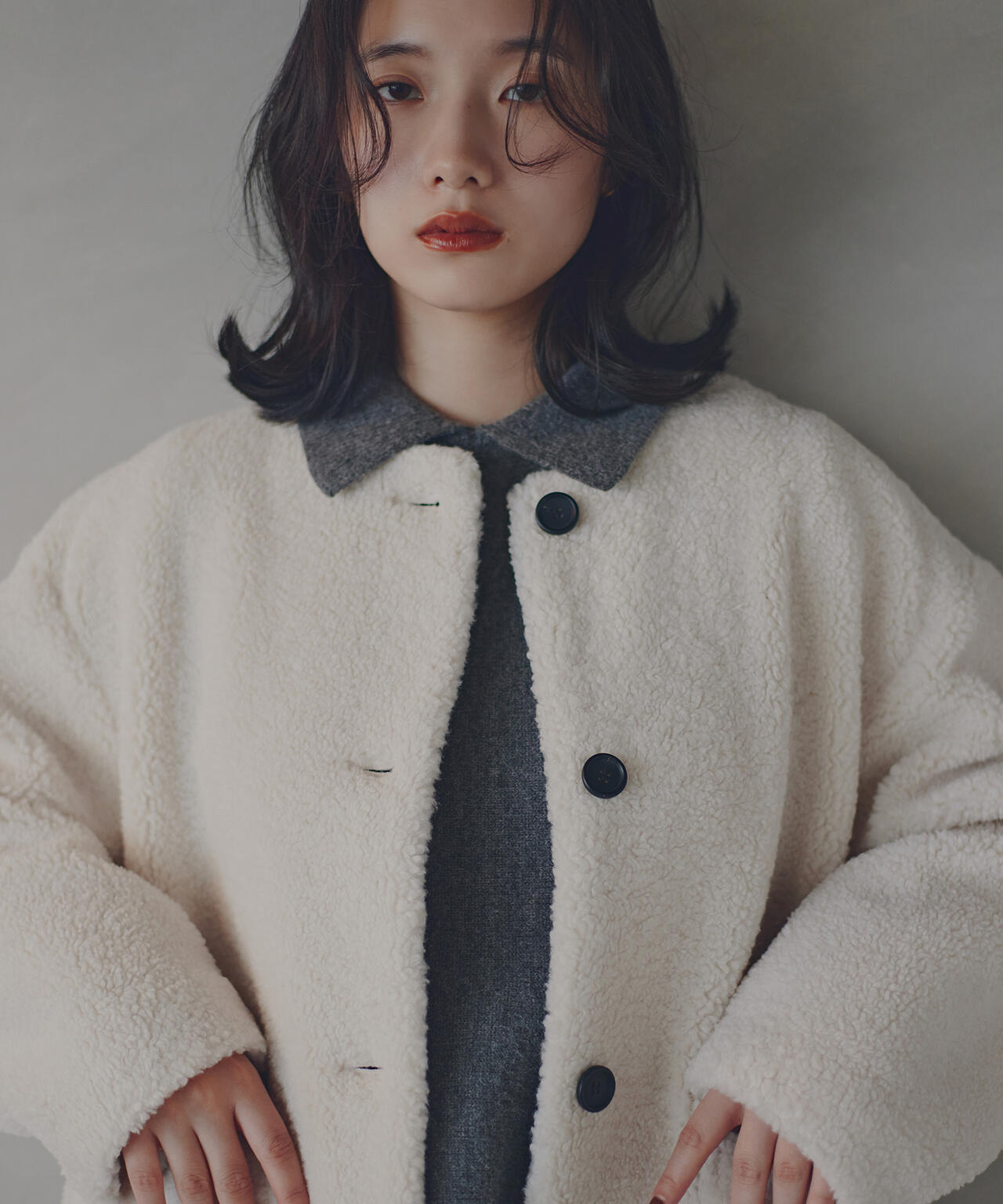 【岸本セシルさん着用】ノーカラーボアブルゾン