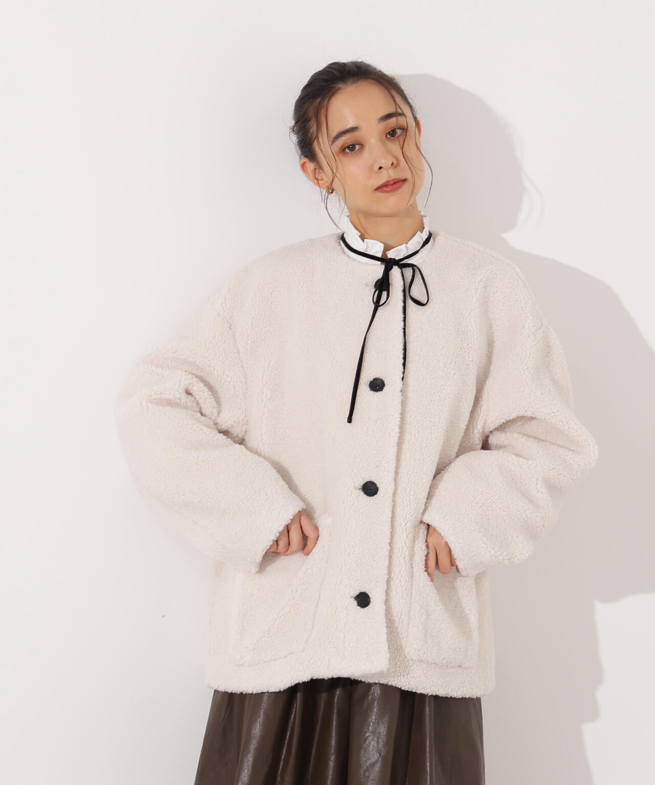 【岸本セシルさん着用】ノーカラーボアブルゾン