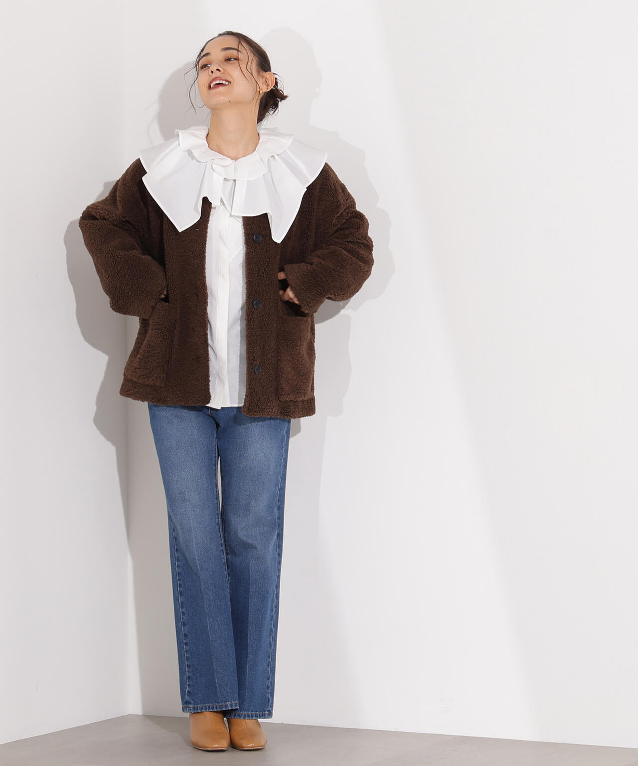 【岸本セシルさん着用】ノーカラーボアブルゾン