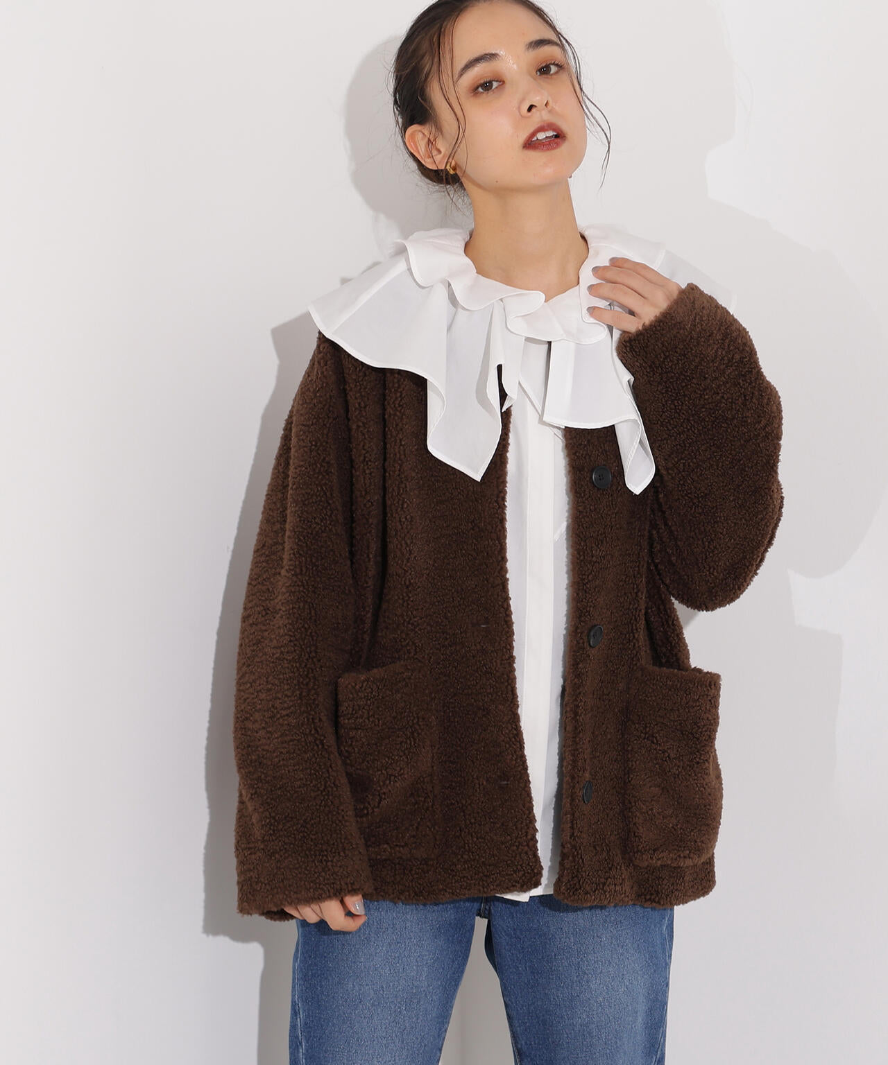 【岸本セシルさん着用】ノーカラーボアブルゾン