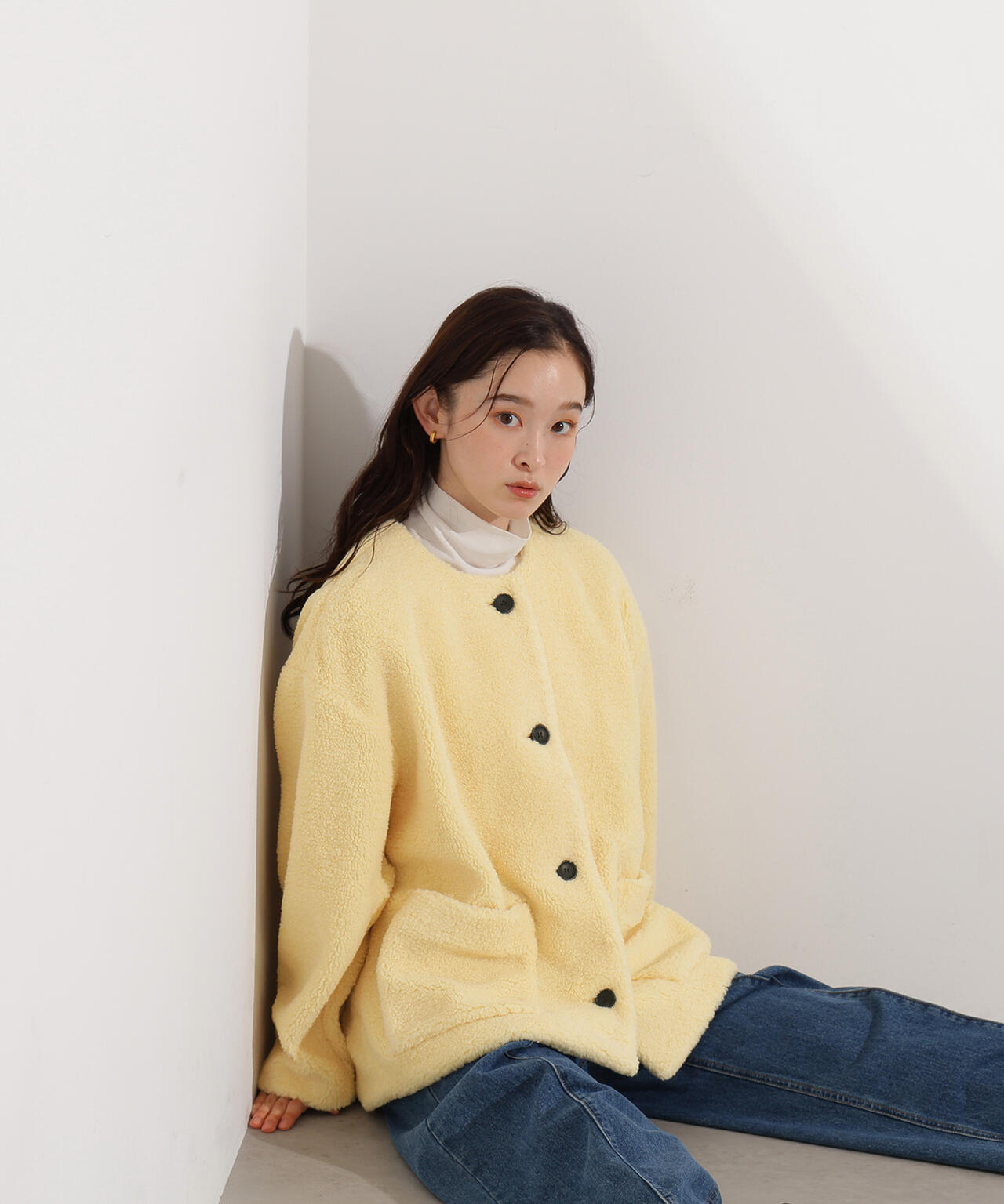 【岸本セシルさん着用】ノーカラーボアブルゾン