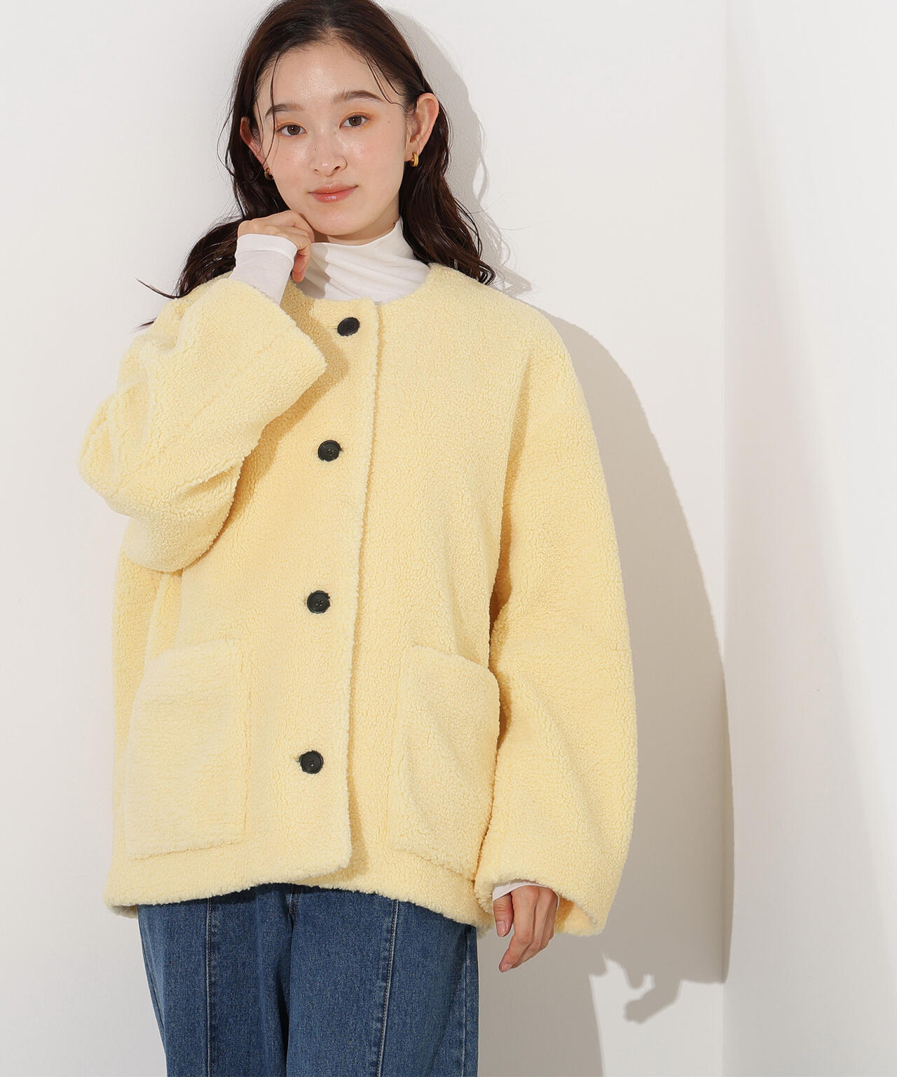 【岸本セシルさん着用】ノーカラーボアブルゾン