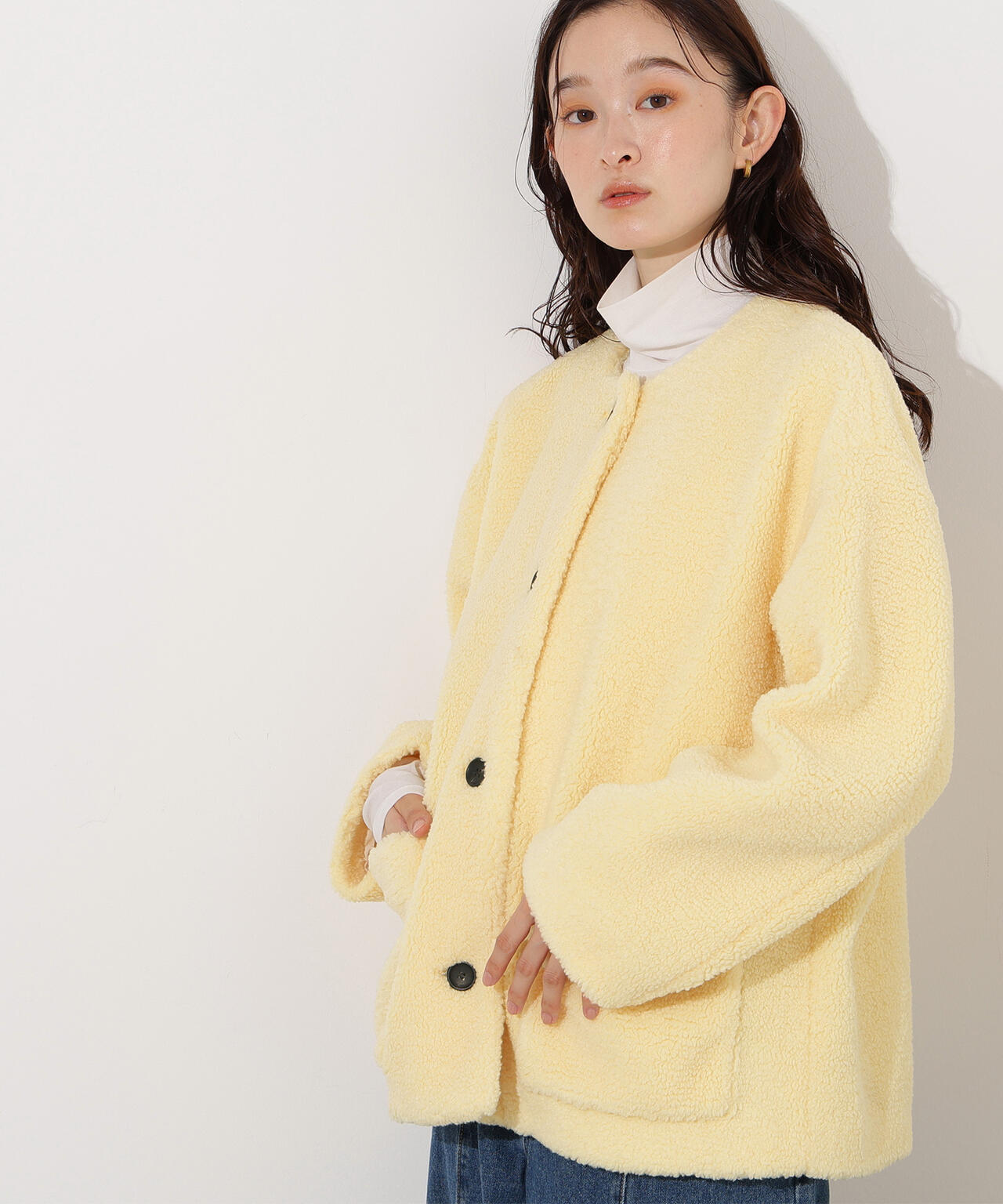 【岸本セシルさん着用】ノーカラーボアブルゾン