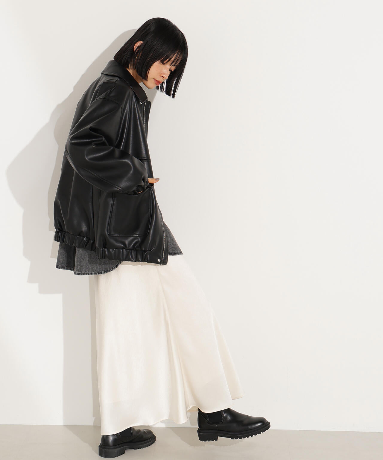 フェイクレザーステンカラーブルゾン