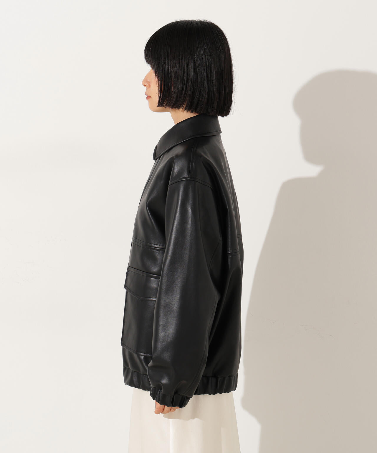 フェイクレザーステンカラーブルゾン
