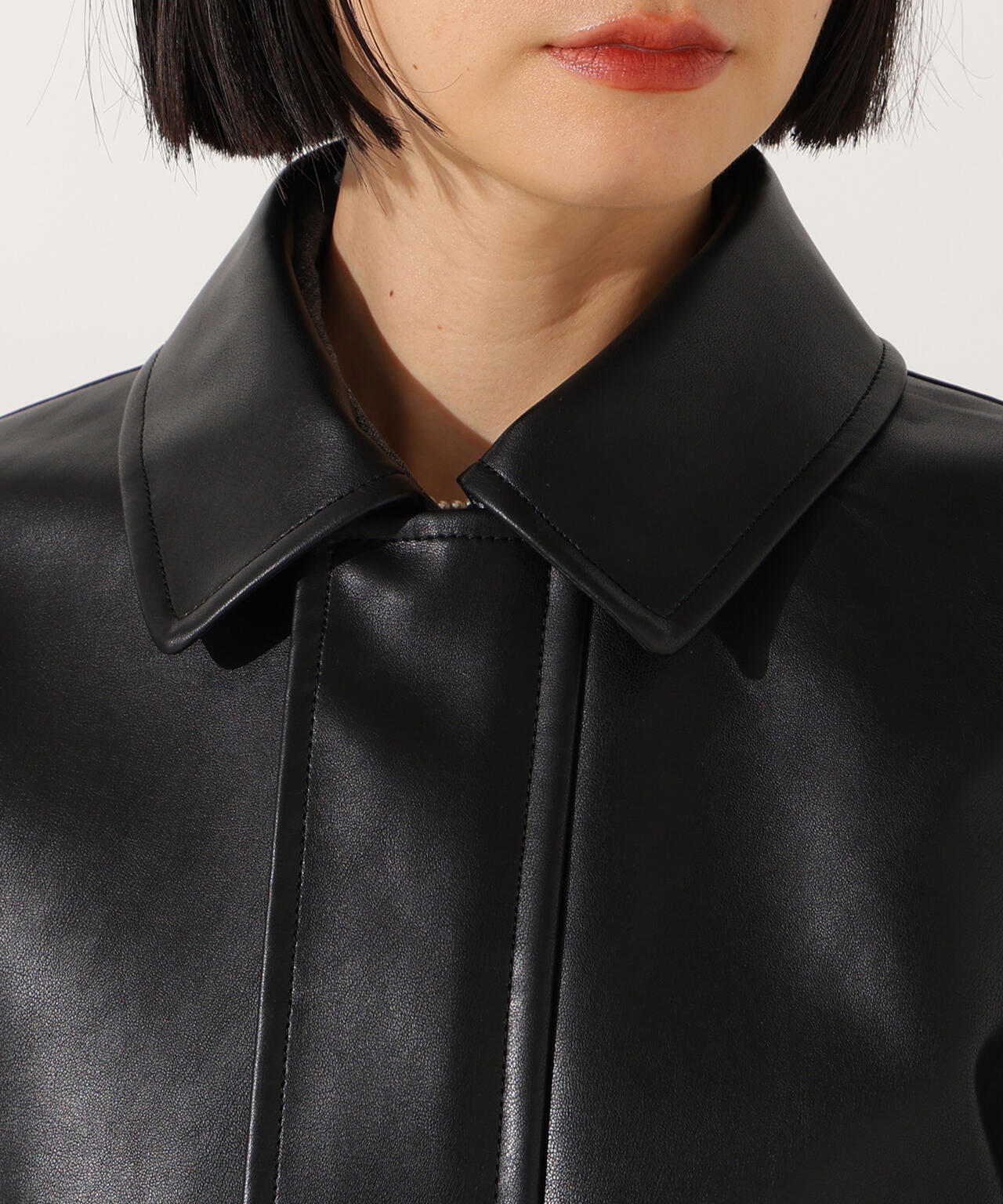 フェイクレザーステンカラーブルゾン