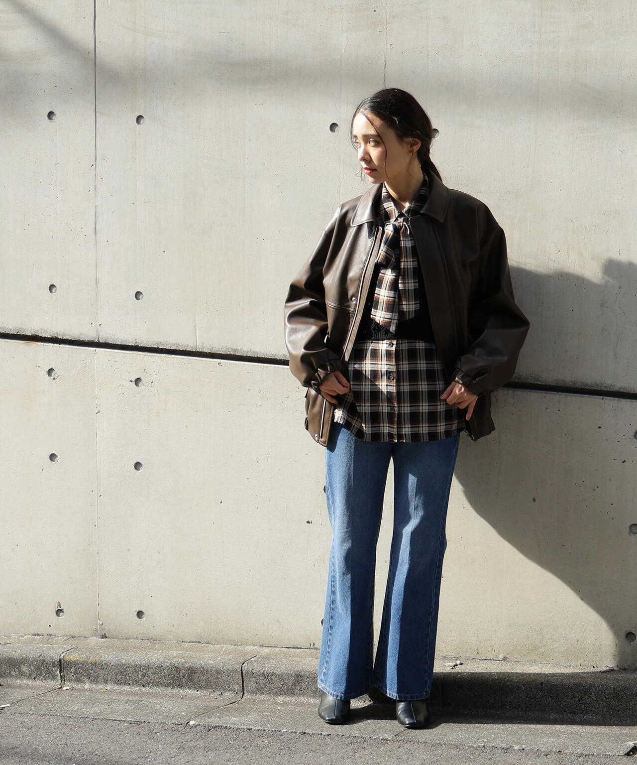 フェイクレザーステンカラーブルゾン