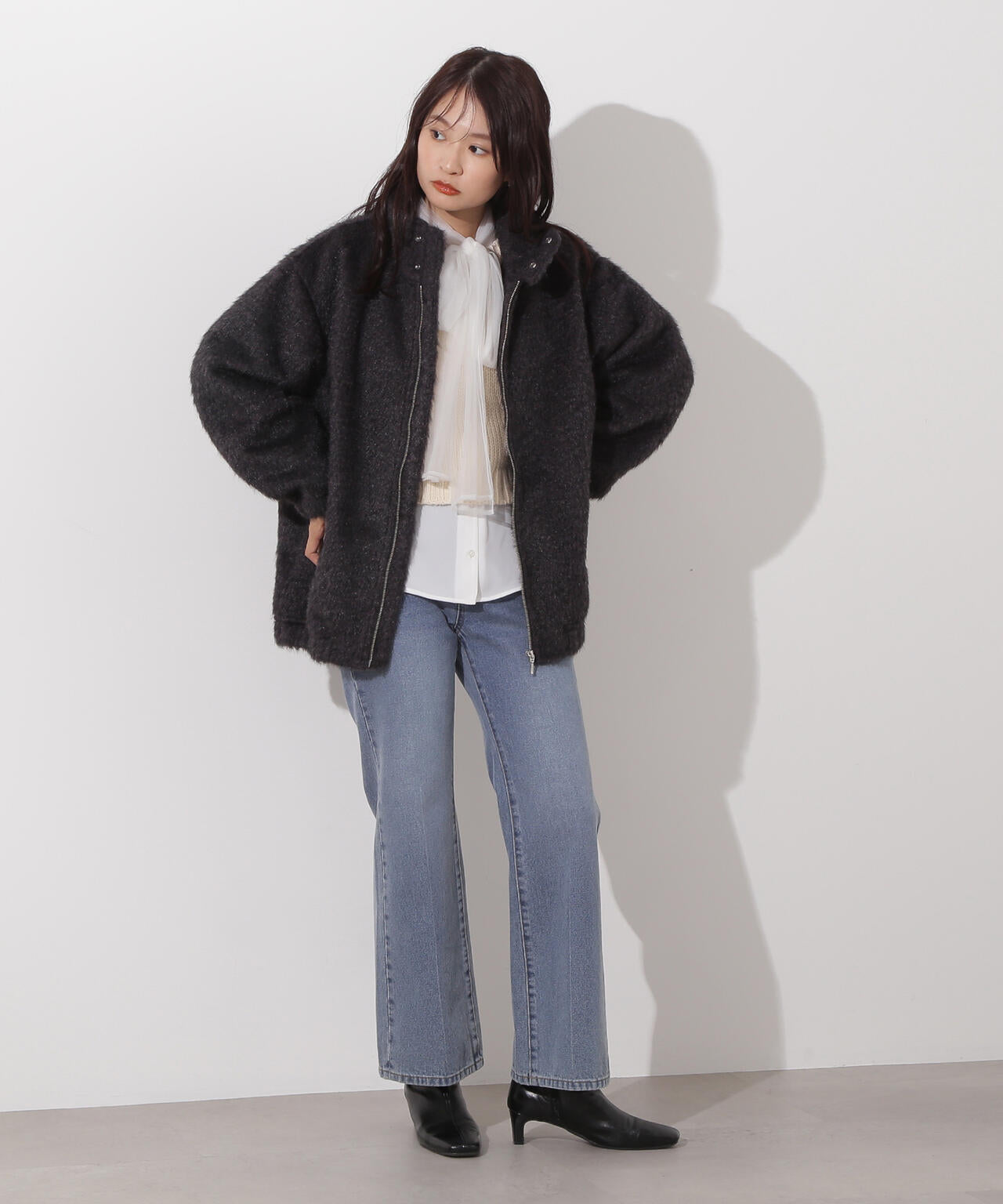 スタンドネックシャギーブルゾン