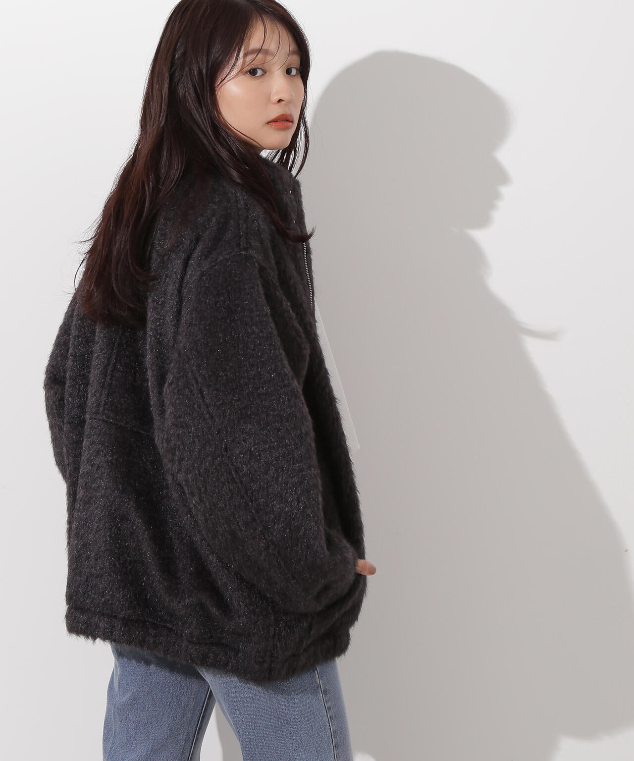 スタンドネックシャギーブルゾン